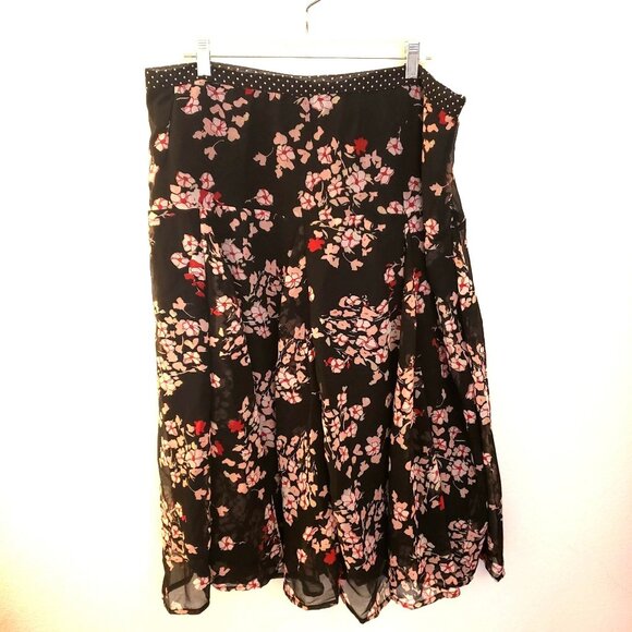 Mlle Gabrielle Polka-dot Trimmed Floral Print Chiffon Midi Skirt Size 20W EUC - Picture 1 of 9